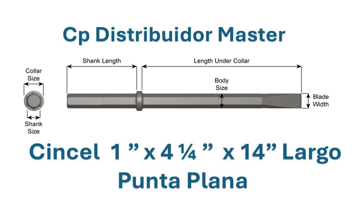 Cincel Neumático Punta plana 14" largo con Vástago 1 x 4 1/4" y Ancho de Hoja 1 1/4" 21100