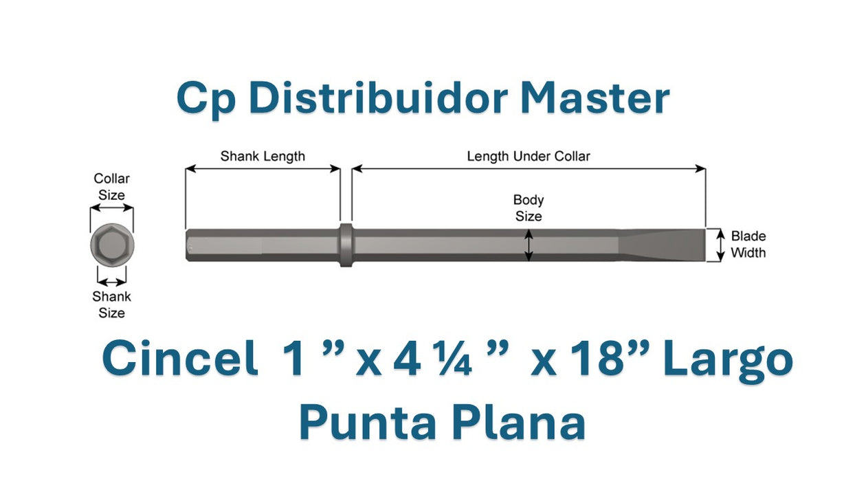 Cincel Neumático Punta plana 18" largo con Vástago 1 x 4 1/4" y Ancho de Hoja 1 1/4" 22100