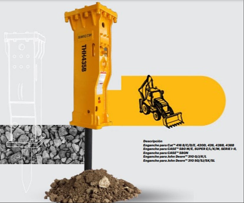 Martillo Hidráulico para Retroexcavadoras y Cargadores 75mm 400gpm