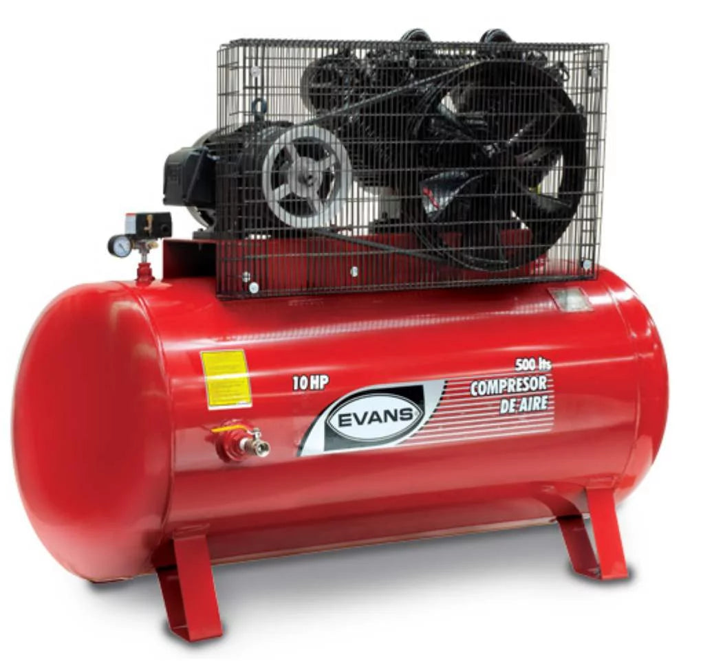 Compresor de aire lubricado de 2 etapas con motor eléctrico de 10 HP y tanque de 500L.