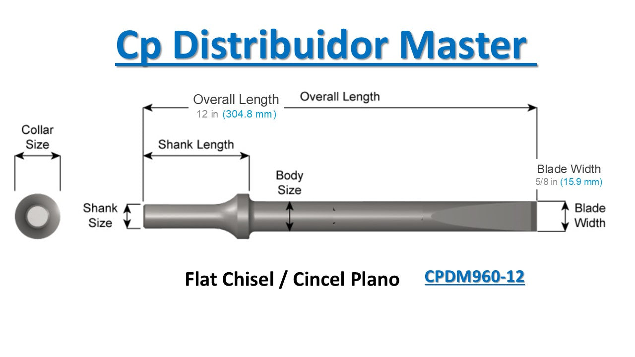 Cincel 960 - 12 de 12 x 304,8 mm ancho de hoja de 5/8 in 15,9 mm vástago de 0,498; cincel 960 - 12