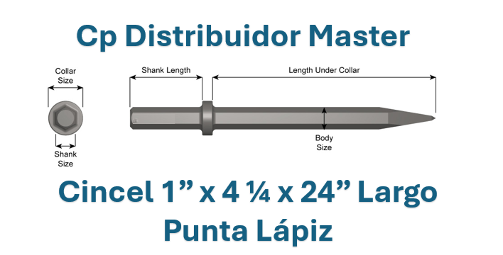 Cincel de Punta Fina Vástago 1" x 4 1/4 x Longitud 24" 23200