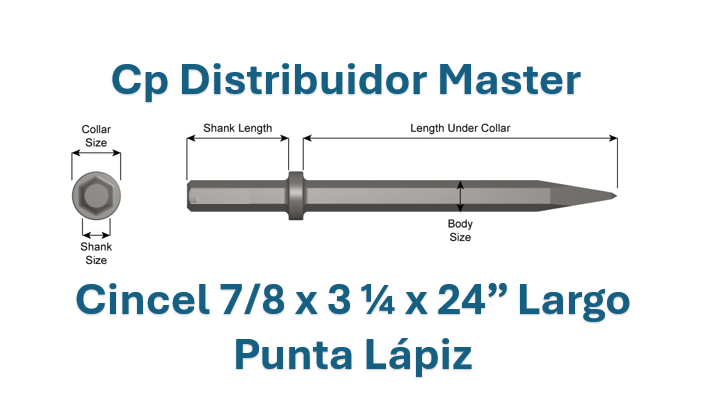 Cincel de Punta Fina - Longitud 24" x Vástago 7/8" x 3 1/4" 13200