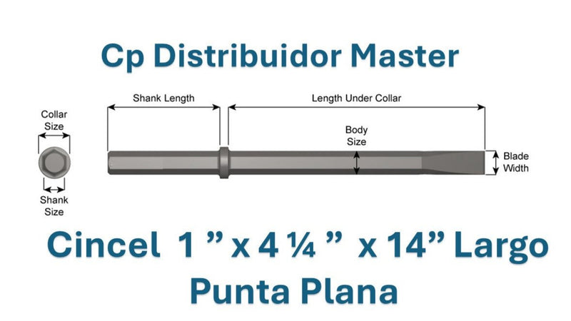 Cincel Neumático Punta plana 14" largo con Vástago 1 x 4 1/4"  y Ancho de Hoja 1 1/4"   21100