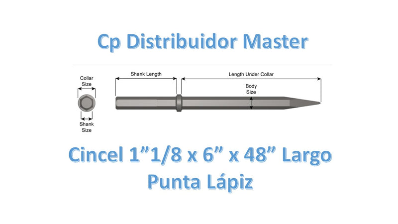 Cincel de Punta Fina Estándar 48" (1219,2 mm) con Vástago de 1-1/8" x 6" (28,6 x 152,4 mm) 35200