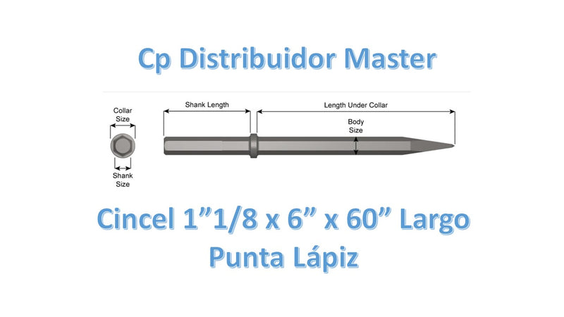 Cincel de Punta Fina Estándar 60" (1524 mm) con Vástago de 1-1/8" x 6" (28,6 x 152,4 mm) 36200