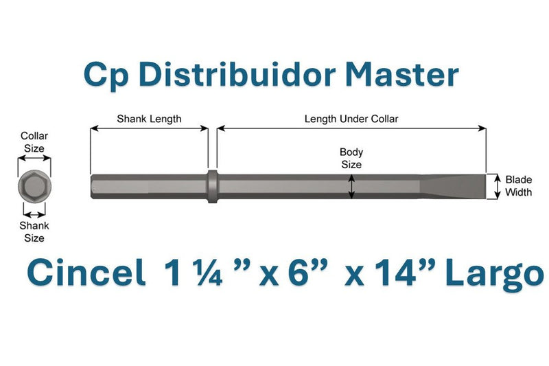 Cincel Neumático punta Plana 14" largo  con Vástago 1 1/4 x 6"  x  Ancho de Hoja 1 1/4"    41100