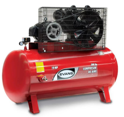 Compresor de aire lubricado de 2 etapas con motor eléctrico de 10 HP y tanque de 500L.