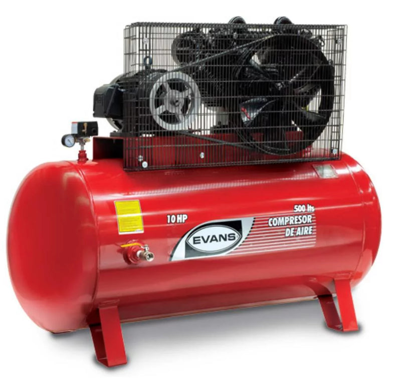 Compresor de aire lubricado de 2 etapas con motor eléctrico de 10 HP y tanque de 500L.