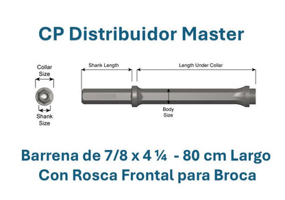 Barrena Barra de Perforación 7/8" x 80 cm  con Vástago de 7/8" x 4-1/4"   64250 con rosca frontal