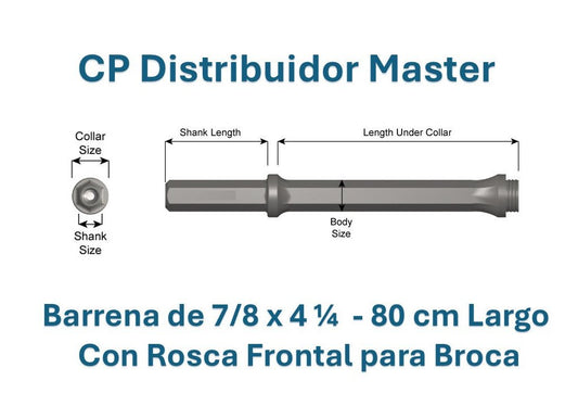Barrena Barra de Perforación 7/8" x 80 cm  con Vástago de 7/8" x 4-1/4"   64250 con rosca frontal
