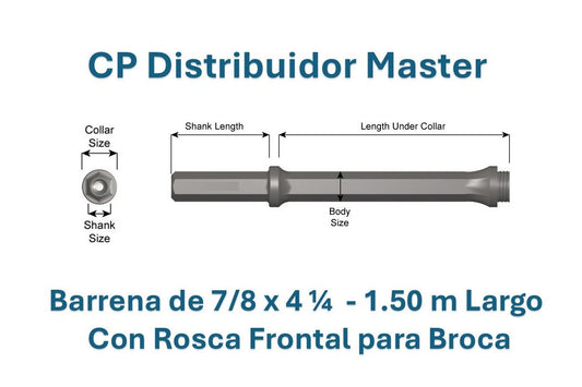 Barra de Perforación 7/8" x 1.50 metros " con Vástago de 7/8" x 4-1/4" Barrena con rosca frontal para broca 64270