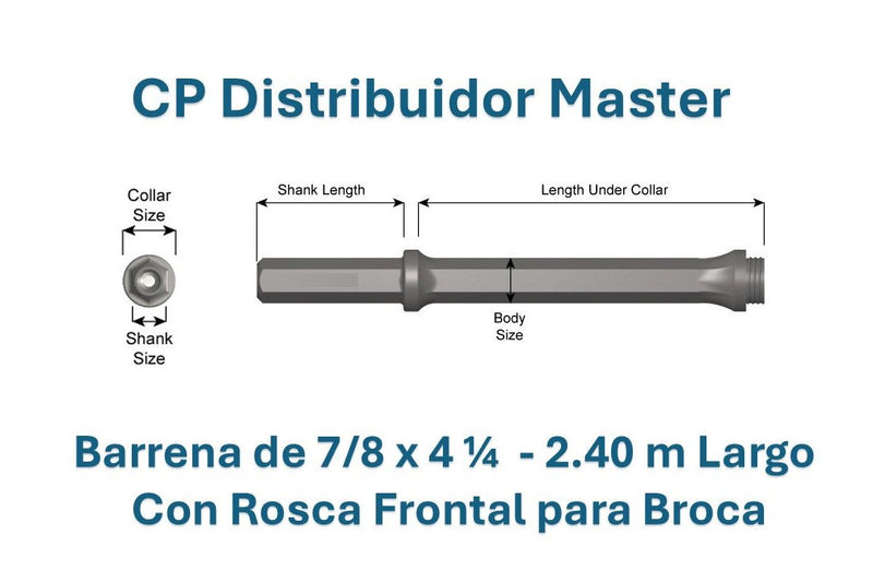 Barra de 2.40 mt vástago de 7/8 x 4-1/4 in  varilla roscada en "H" barrena de perforación con rosca frontal 64290
