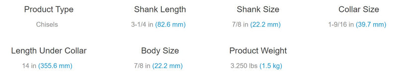 Cincel 7/8 X 3 1/4 Para Rompedor Neumático 14 PuLG Largo 11200