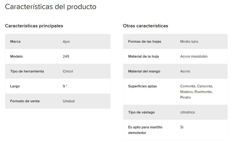 Cincel De Rivet Booster Para Demolición 9 PuLG. Largo 245