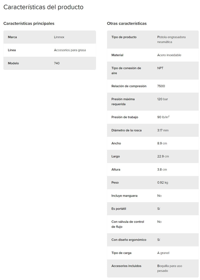 Pistola Para Grasa de Alta Presión para grasera neumatica Mod. 740