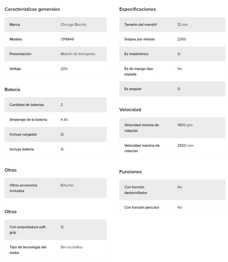 Cp 8849 Pistola llave de Impacto inalambrica de 1/2 Con Baterías  Cargador Y Estuche