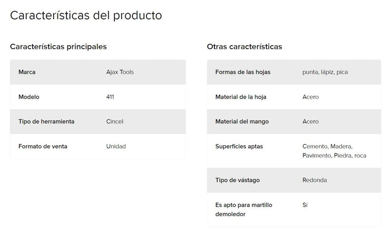 Cincel Mango .680 Cuello Circular Y 12 PLG Largo Punta Lápiz 411