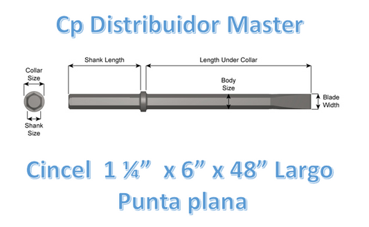 Cincel 1 1/4" x 6" punta plana de 48" largo para construcción 45100