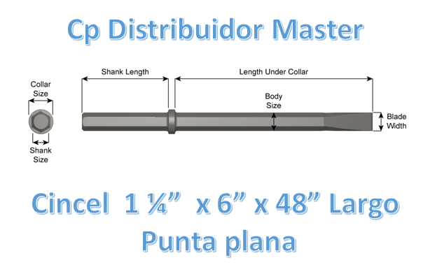 Cincel 1 1/4" x 6" punta plana de 48" largo para construcción 45100