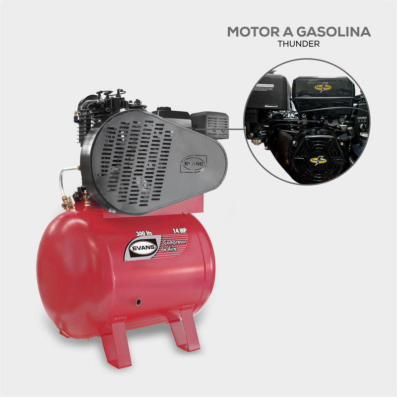 Compresor de Aire 2 Etapas 14HP 300L GASOLINA THUNDER MOTOR 5 HP