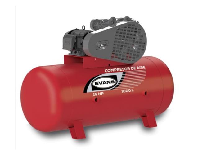 Compresor de Aire 2 Etapas 15HP 1000L EVANS - 175 PSI, Motor Eléctrico y Tanque Horizontal