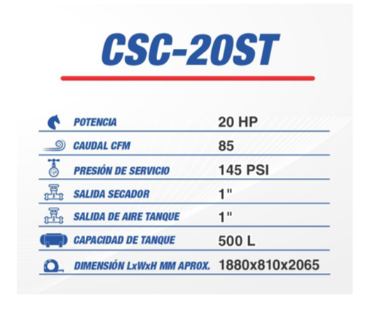 Compresor de tornillo con tanque CSC-20ST CINCINNATI INDUSTRIAL AIRLINE 20 HP 145 PSI