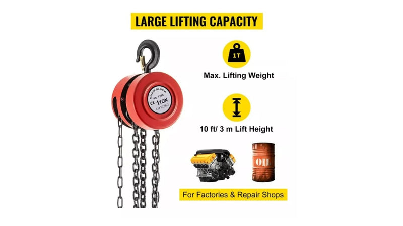 Polipasto Garrucha Manual de 1 Tonelada Con Cadena De 3 Metros