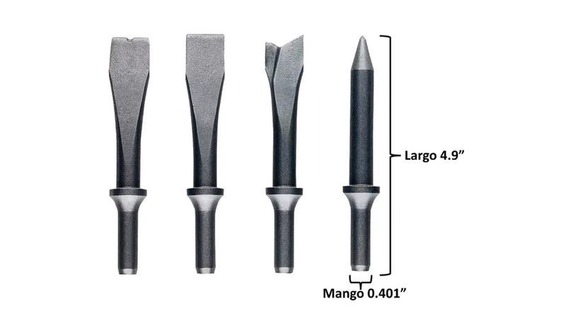 Juego De 4 Cinceles Neumaticos 0.401 y 1  Resorte  Para Martillo Cincelador