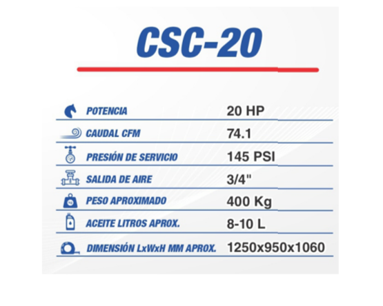 Compresor de tornillo CSC-20 CINCINNATI INDUSTRIAL AIRLINE 20 HP 145 PSI
