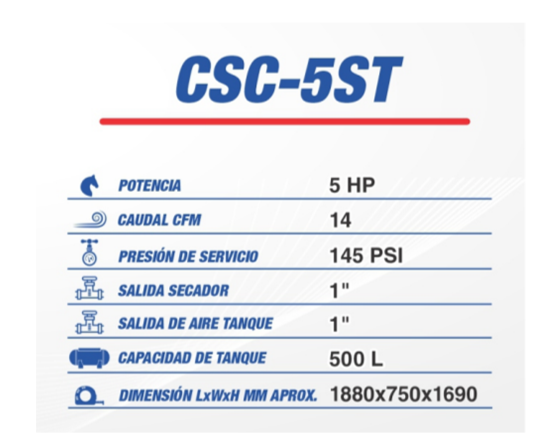 Compresor de tornillo con tanque CSC-5ST CINCINNATI INDUSTRIAL AIRLINE 5 HP 145 PSI