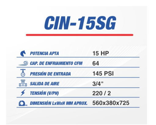 Secador refrigerativo CIN-15SG 64 CFM 220 V CINCINNATI INDUSTRIAL AIRLINE
