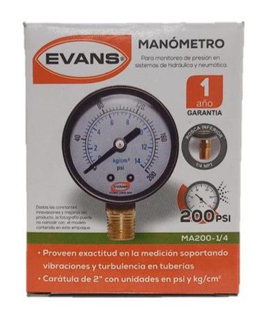 Manometro Evans De 200 Psi Para Compresor