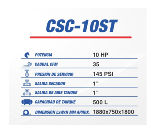 Compresor de tornillo con tanque CSC-10ST CINCINNATI INDUSTRIAL AIRLINE 10HP 145 PSI