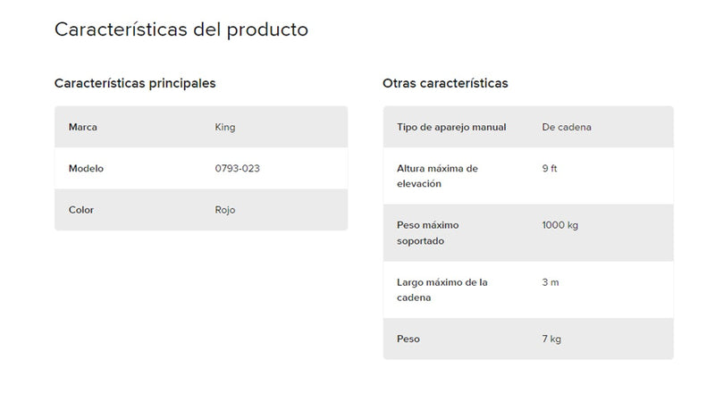 Polipasto Garrucha Manual de 1 Tonelada Con Cadena De 3 Metros