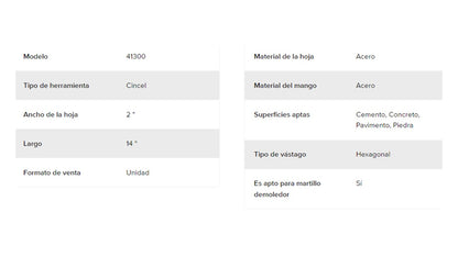 Cincel 41300 Punta Ancha De 3 Mango 1-1/4 X 6 P/rompedor Neumatico