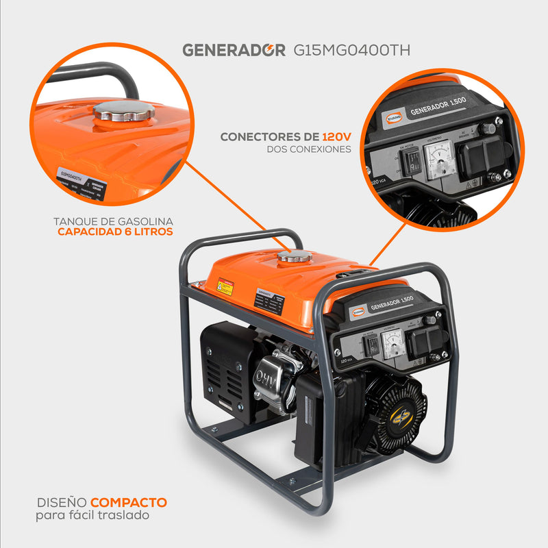 Generador Monofásico 1,500 W con Motor a Gasolina Thunder 4 HP | EVANS