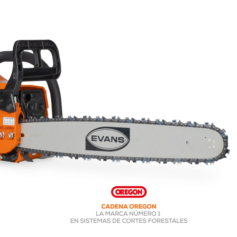 Motosierra  motor 2T de 60 cc, barra de 22" largo antivibratorio