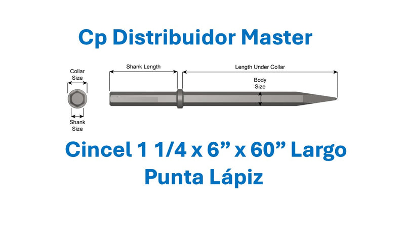 Cincel de Punta Fina Estándar 60" (1524 mm) con Vástago de 1-1/4" x 6" (31,8 x 152,4 mm) 46200