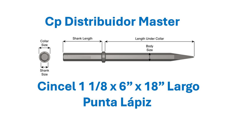 Cincel de Punta Fina Estándar 18" (457,2 mm) con Vástago de 1-1/8" x 6" (28,6 x 152,4 mm) 32200
