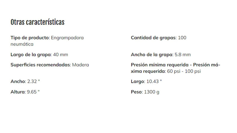 Juego Engrapadora Neumática Para Trabajo Semi Rudo S9040