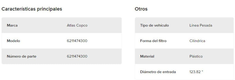 Filtro De Aire para compresor Diesel  6211474300